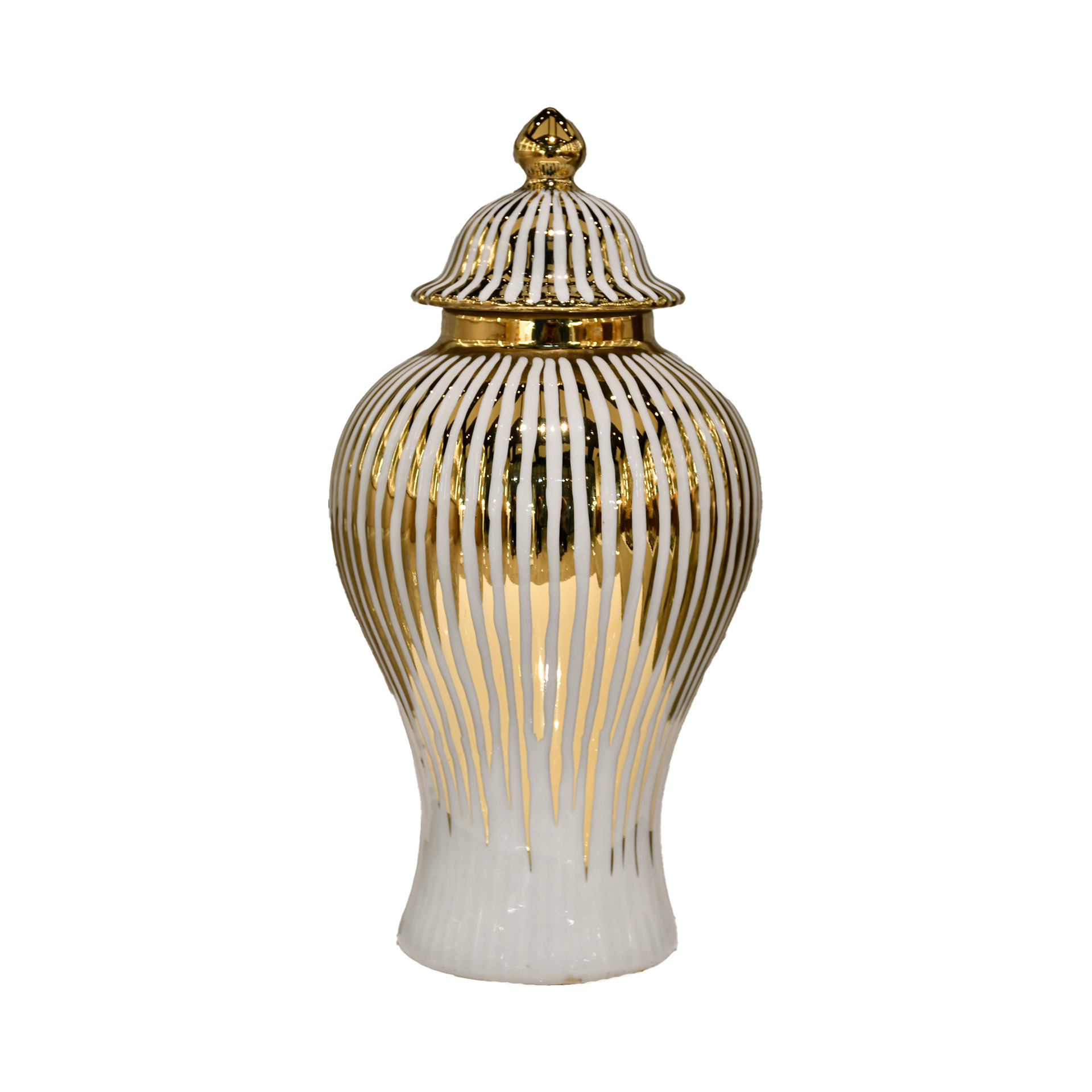 gold falling white vase